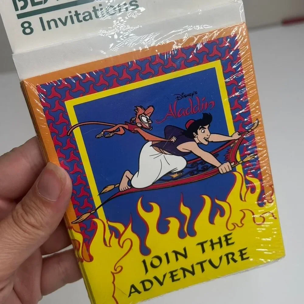 vintage 90s 1990s retro aesthetic Disney Aladdin party invitation cards